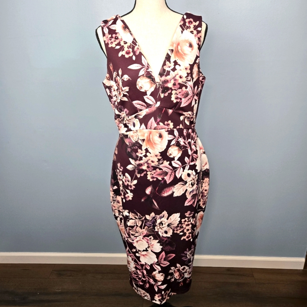 ASOS Maternity Sleeveless Floral Bodycon‎ Dress Womens Size 8 V-Neckline